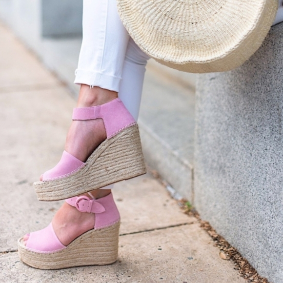 Marc Fisher Shoes - Marc Fisher suede pink wedge platform espadrille sandals